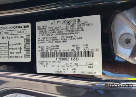 2019 Ford Mustang Ecoboost Premium from USA, damaged, VIN 1FATP8UH1K5115533